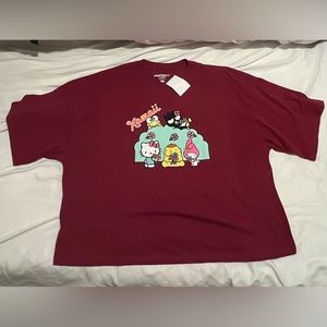 Hello Kitty Sanrio Crop Tee T-Shirt XL Maroon NWT
